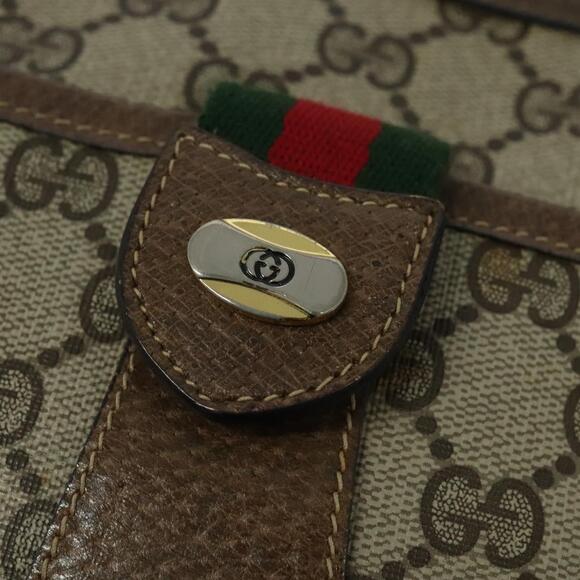 GUCCI GG Supreme Web Sherry Line Shoulder Bag Pvc Beige Gold Red - Picture 14 of 16